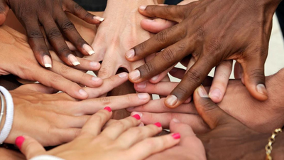 diverse hands group huddle working together
