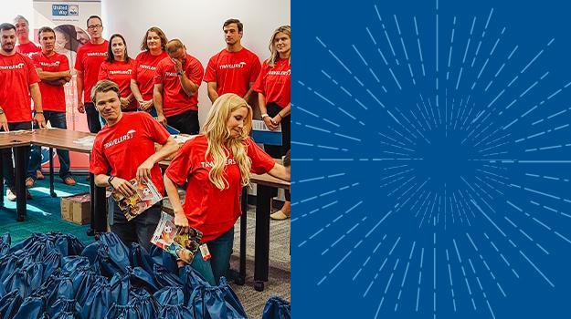 Travelers Insurance volunteers in Edison packed health and hygiene kits, supplied by their company, that contained backpacks, toiletries and socks for the homeless.